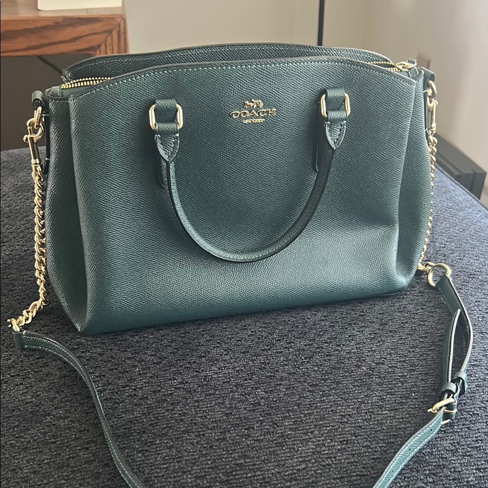 Coach Green and Gold Leather Satchel